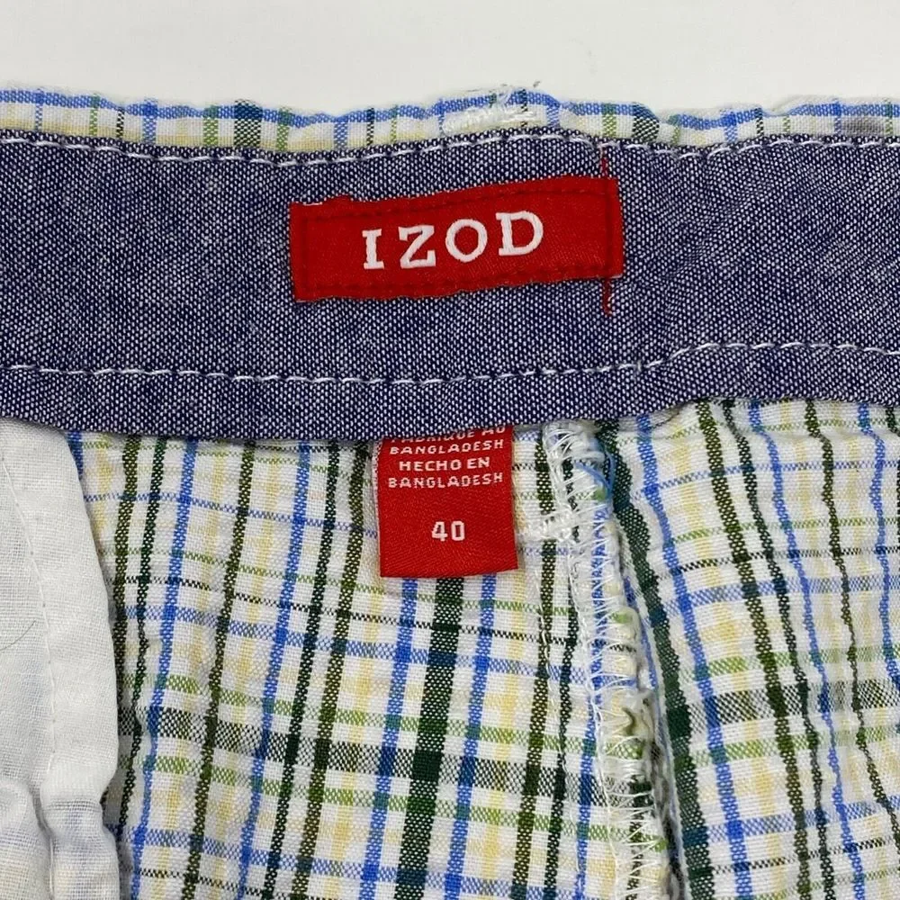 IZOD Mens Golf Shorts Blue Green Yellow Check Bermuda Pockets Size‎ 40